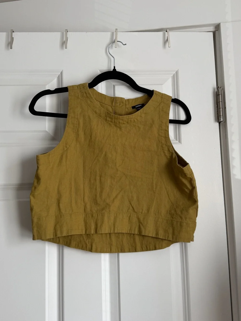 Express Green Cropped Linen-Blend Tank